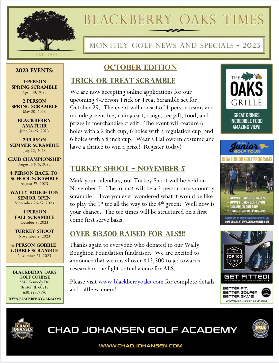 Blackberry Oaks Golf Course BLACKBERRY OAKS TIMES NEWSLETTER